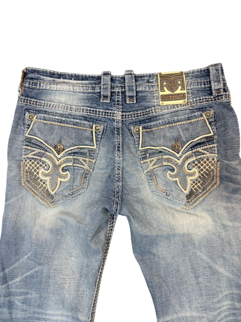 Rock Revival Jeans Men’s 36 Bootcut Distressed Lightwash Embroidered Edgy Y2K - Picture 3 of 14